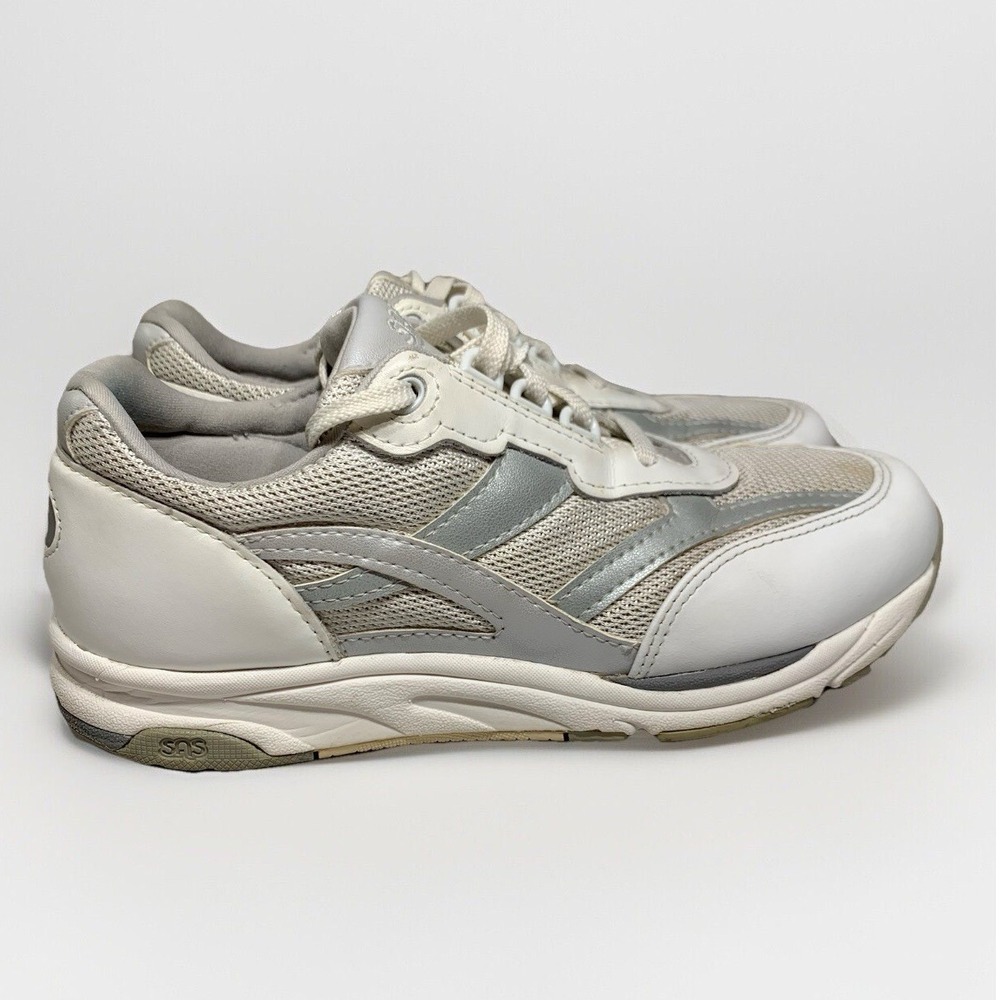 SAS Tripad Comfort Walking Shoes Womens 7.5 M White Silver Leather Mesh Made USA